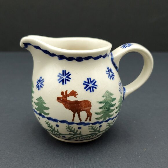 Polish Pottery Reindeer Pine Creamer & Sugar Bowl Winter Moose Creamer Set - Picture 10 of 15